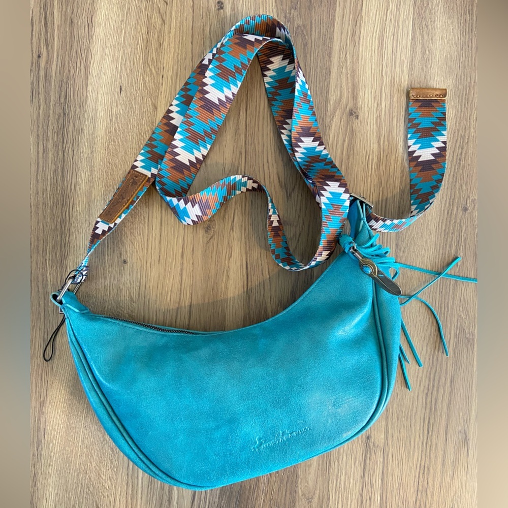 Montana West Turquoise Crossbody with Patterned Southwestern Strap